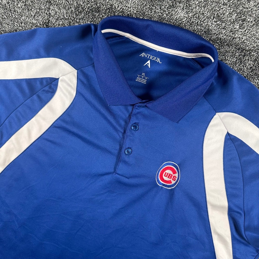 Chicago Cubs Polo Shirt Mens XL Blue MLB Baseball Antigua Performance Quick Dry